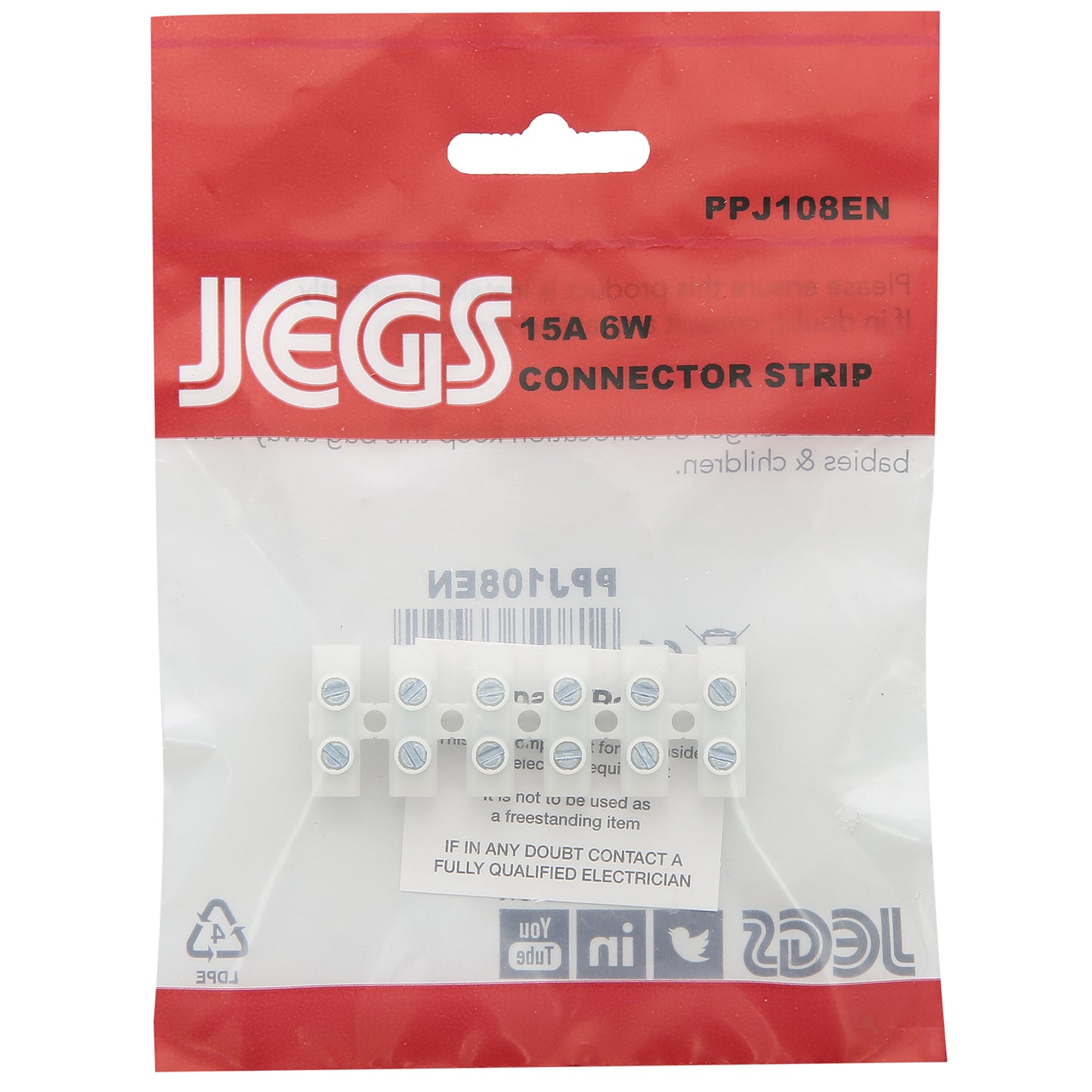 6 Way 15 amp connector strip