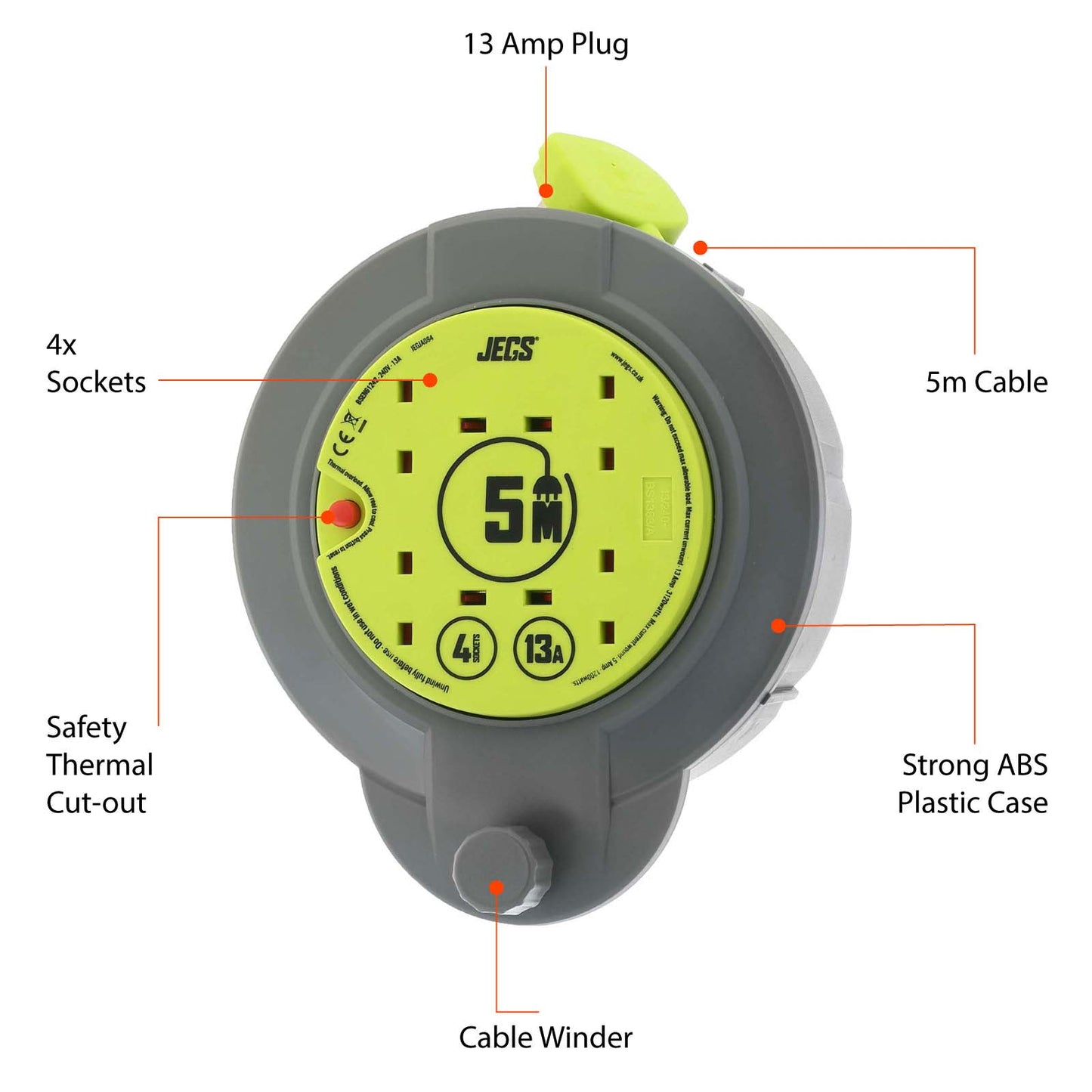 JEGS 5M 4 SOCKET 13A CABLE REEL